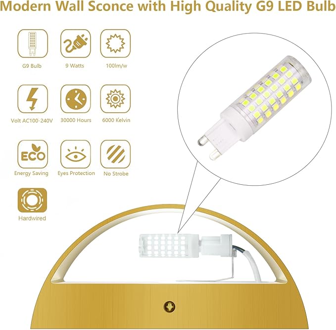 Aipsun Brushed Brass Wall Sconce Indoor Wall Lights Hardwired 1 Pack Up and - Image 6