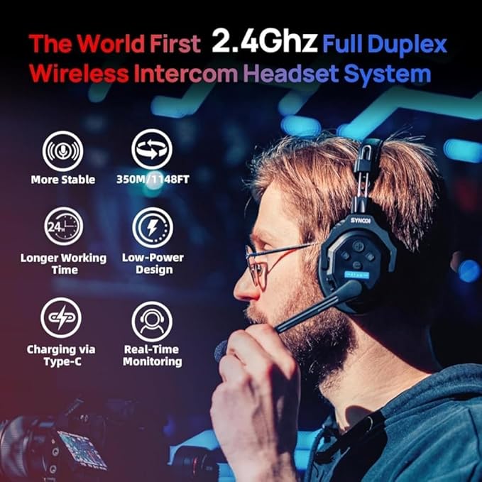 SYNCO XTALK X5 Wireless Headset Intercom System 2.4GHz Full Duplex 400 Meter - Image 4