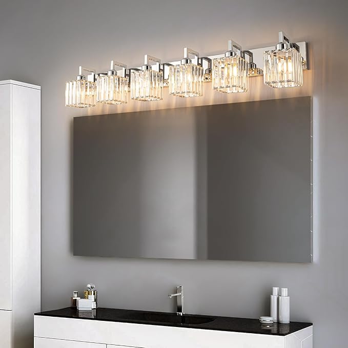 FDPBY Modern Bathroom Vanity Light 6-Lights Chrome Crystal Wall Lamp Bathroom - Image 2