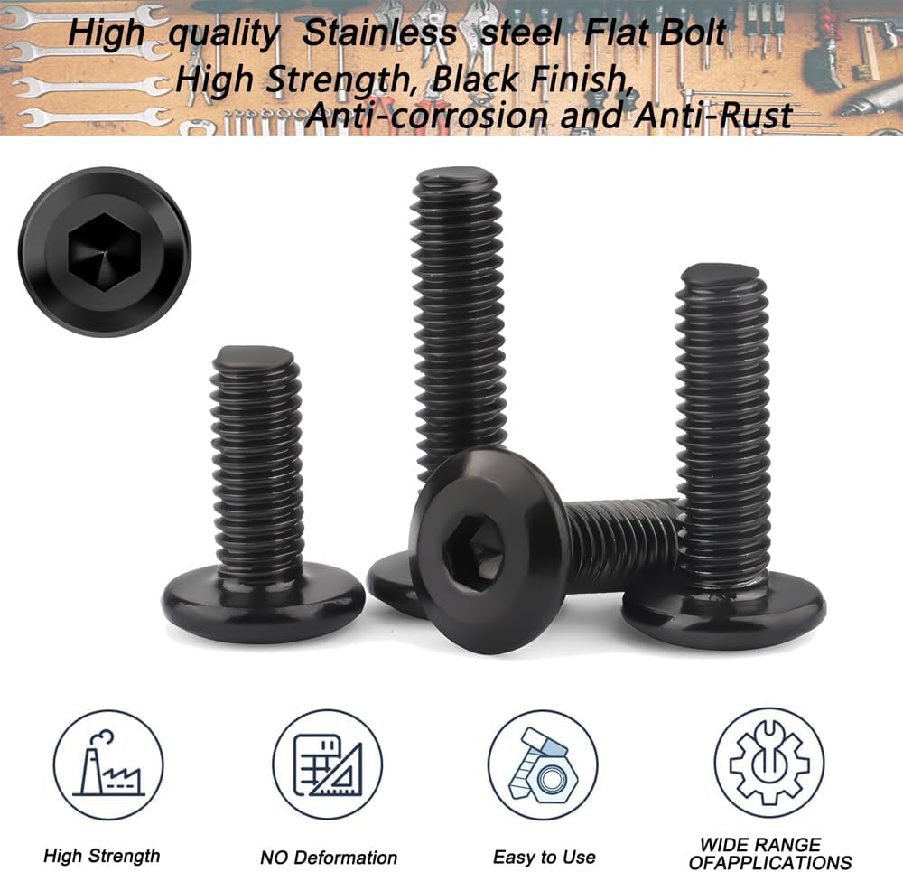 Matuja 1/4-20 x 5/8" Flat Head Hex Socket Bolts Screws,304 Stainless Steel,Black Oxide Finish,Fully Threaded Bright Furniture with Hex Key(20 Pcs)