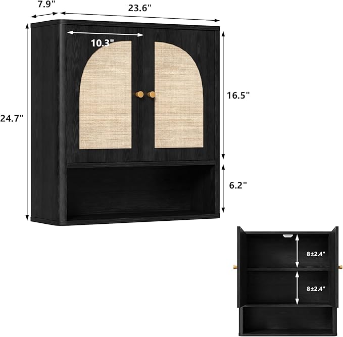 RUSTOWN Rattan Bathroom Wall Cabinet, Over The Toilet Storage Cabinets - Image 2