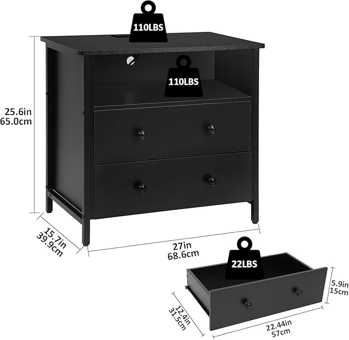 Tykacna 27 Inch Wide Night Stand, Large Wood Night Stand Set 2 - Image 3