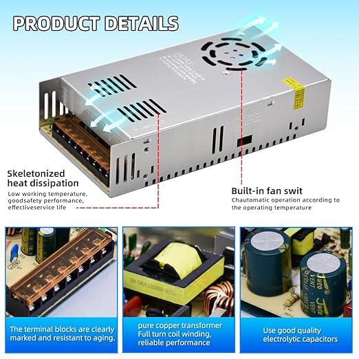 HuanQiuSensmart 110V AC to 12V DC Transformer, 12V 500W 40A Switching Power - Image 3