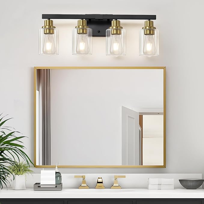 DIKAIDA Bathroom Vanity Light, 4-Light Black and Gold Bathroom Light Fixtures - Image 5