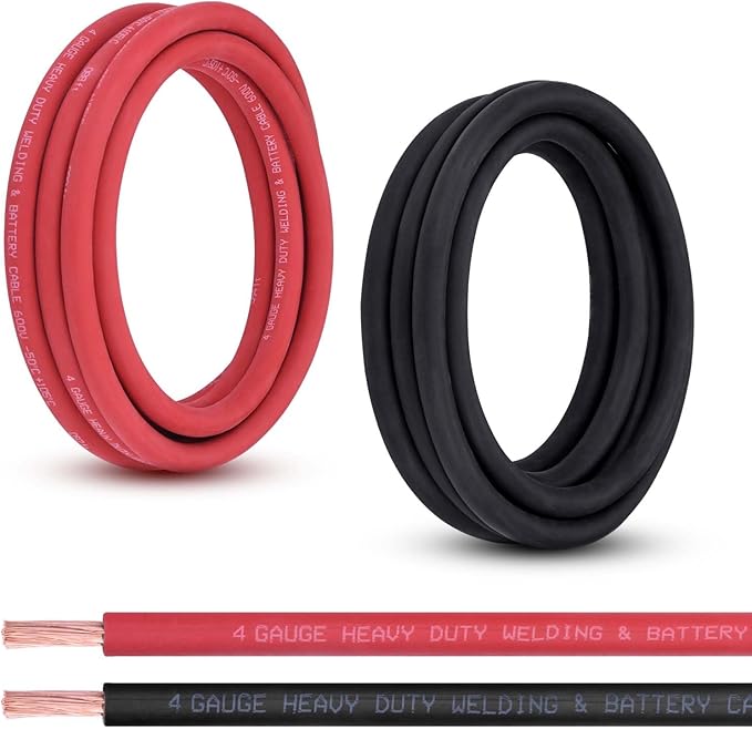 Shirbly 4 Gauge Battery Cable, 10FT Red + 10FT Black 4 AWG Pure Copper Wire by Shirbly