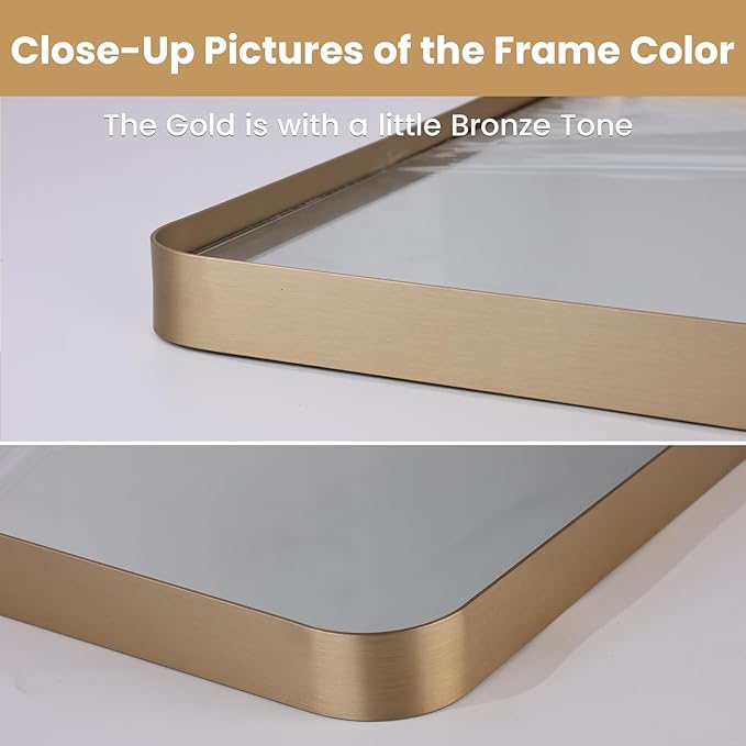 LOAAO 24”X32” Gold Bathroom Mirror, Rounded Rectangle Gold Frame Mirror - Image 3
