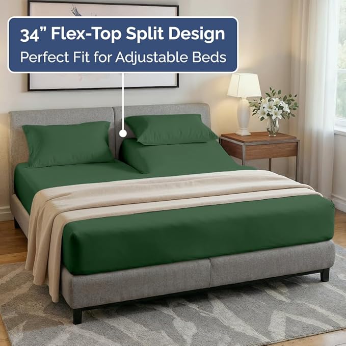Split Head King Sheet Set – 4 Piece Flex Split Top King Sheets - Image 3