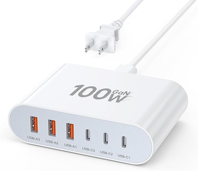 100W USB C Fast Charger Block Compact GaN 6 Port PD USB C and QC USB A Wall by BOVICAS