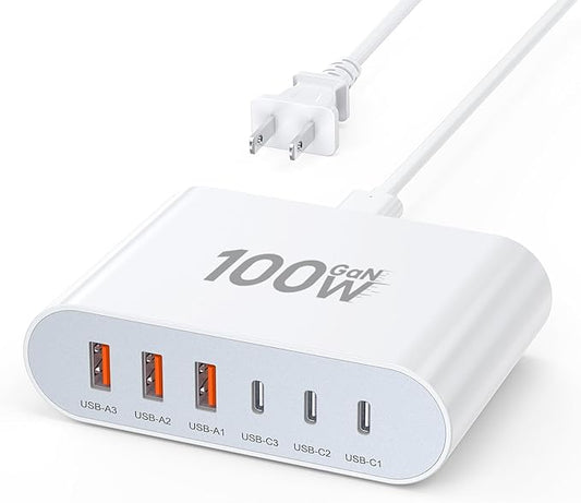 100W USB C Fast Charger Block Compact GaN 6 Port PD USB C and QC USB A Wall by BOVICAS