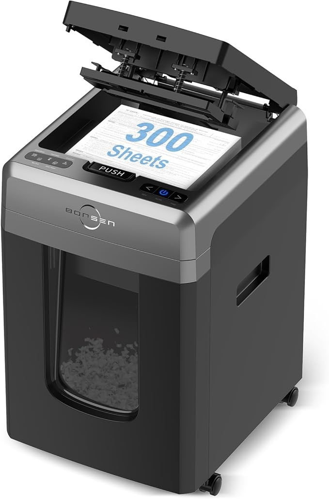 BONSEN 300-Sheet Auto Feed Paper Shredder, 60 Minutes Non-Stop Commercial Grade by BONSEN