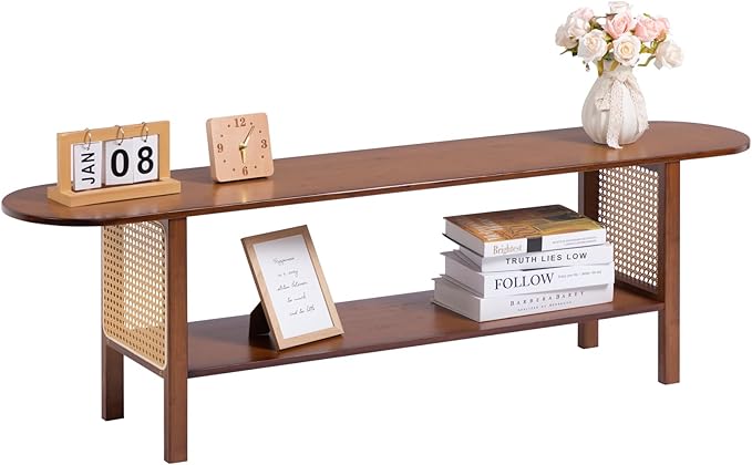 HollyHOME Bamboo TV Stand with Storage - Image 8