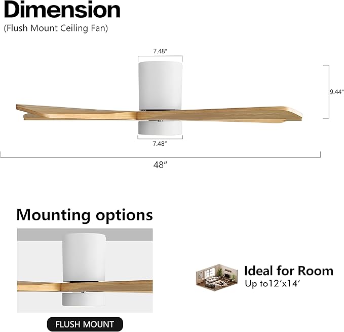 WINGBO 48 Inch Flush Mount DC Ceiling Fan - Image 4