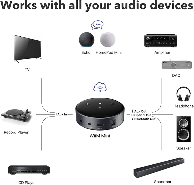 WiiM Mini AirPlay 2 Wireless Audio Streamer, Preamplifier, Works - Image 3