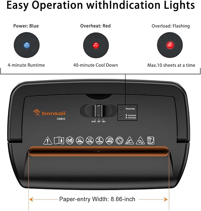 Bonsaii 10-Sheet Cross-Cut Paper Shredder - Image 4