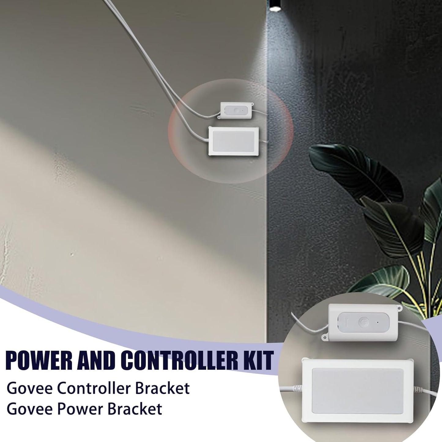 Control Box Power Supply Wall Mount Holder for Govee H705 H706, 2 Pack | Adhesive mount replacement for Govee outdoor controller & power, easy install, cooling design