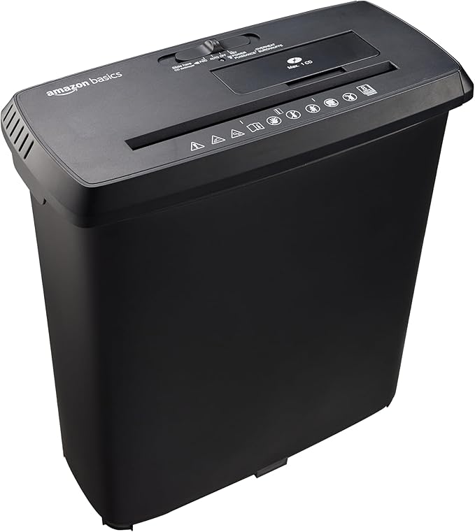 Amazon Basics Paper Shredder for Home and Office, 8-Sheet Strip Cut, CD/ Credit by AmazonBasics
