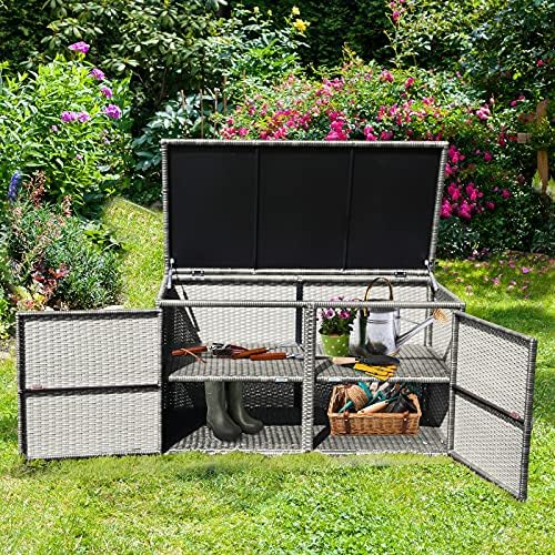 dortala 88 gallon deck box organizer, wicker large, view 9