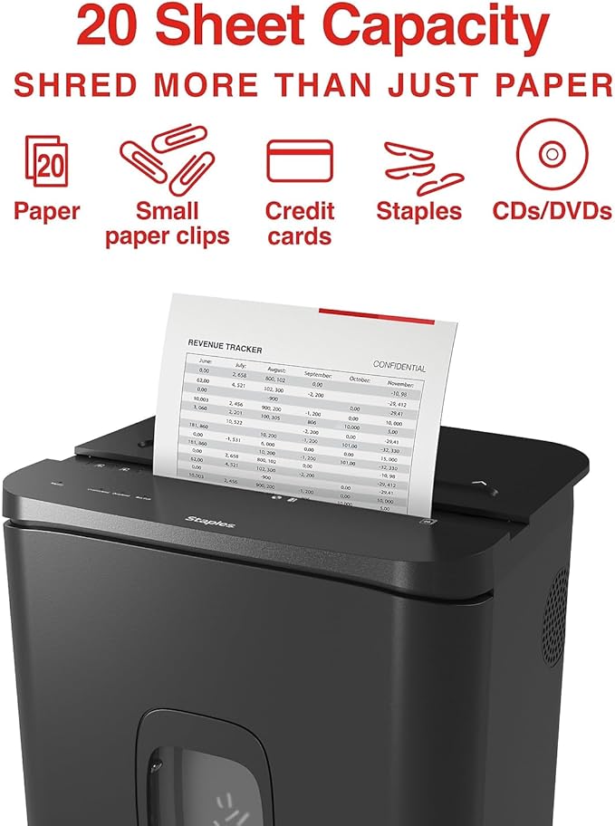 Staples 20-Sheet Micro-Cut Shredder – High-Security Document & Credit Card - Image 2