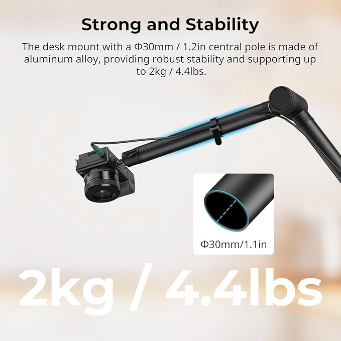 SMALLRIG Overhead 3-Section Desktop Camera Bracket, Damping Boom Arm Desk Mount - Image 4