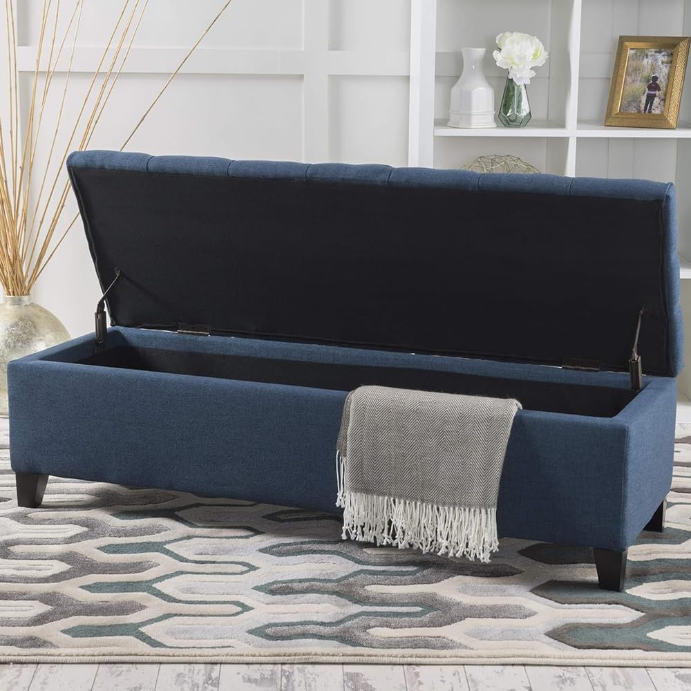 fabric storage ottoman bench, 51" navy blue storage, main product view