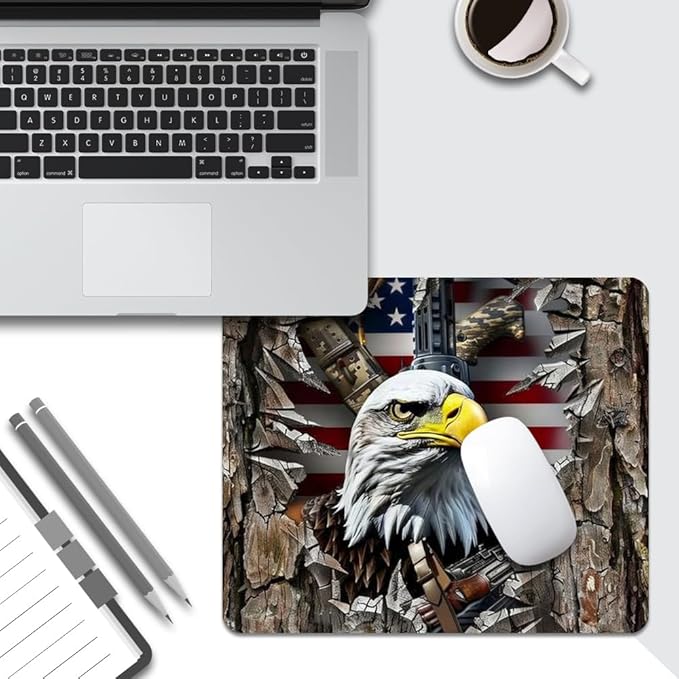 American Flag Eagle rip Oak camo Square Mouse pad, Waterproof, Anti Slip Rubber - Image 5