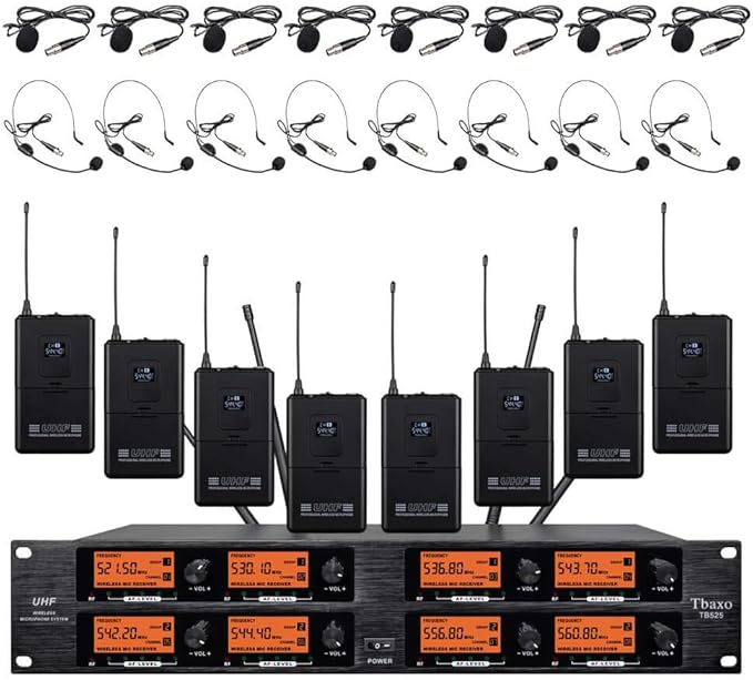Wireless Microphone System Pro Audio 8 Channel UHF 8 Lavalier Bodypacks 8 Lapel by WENWEN