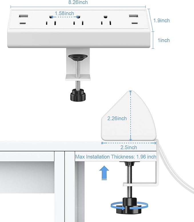 Jgstkcity Desk Clamp Power Strip, 40W Total Fast Charging Station, 2 PD 20W USB - Image 6