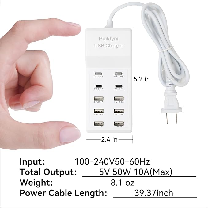 Puikfyni Portable USB C Charging Station, 4 -C- Ports, USB Charging hub - Image 7