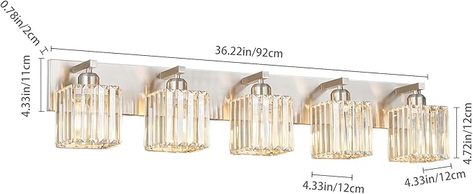 FDPBY Modern Vanity Light 5-Lights Brushed Nickel Vanity Light Crystal Bathroom - Image 5