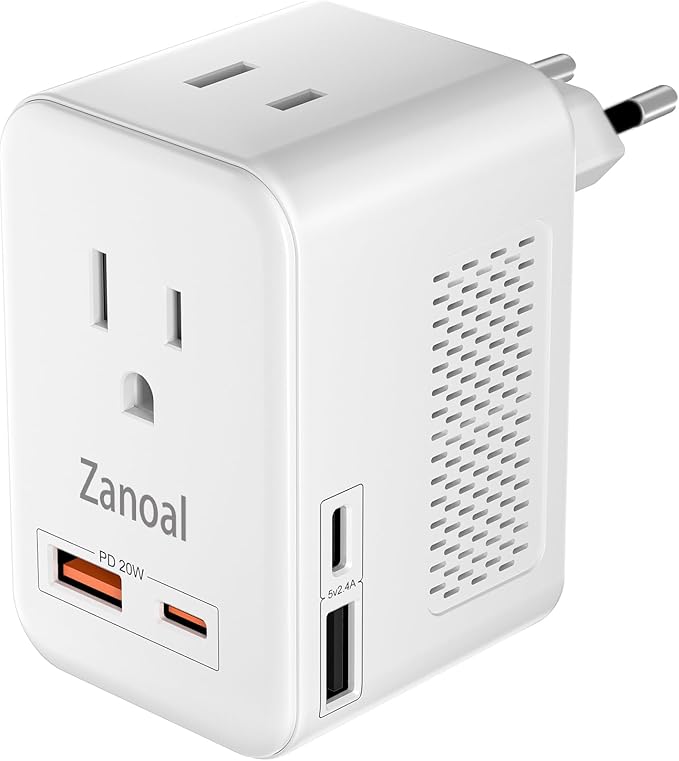 6 in 1 European Travel Plug Adapter, 220v to 110v Voltage Converter, US to by Zanoal