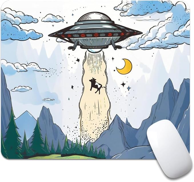 Design - UFO Square Mouse pad, Waterproof, Anti Slip Rubber Base, Computer by Goodsprout