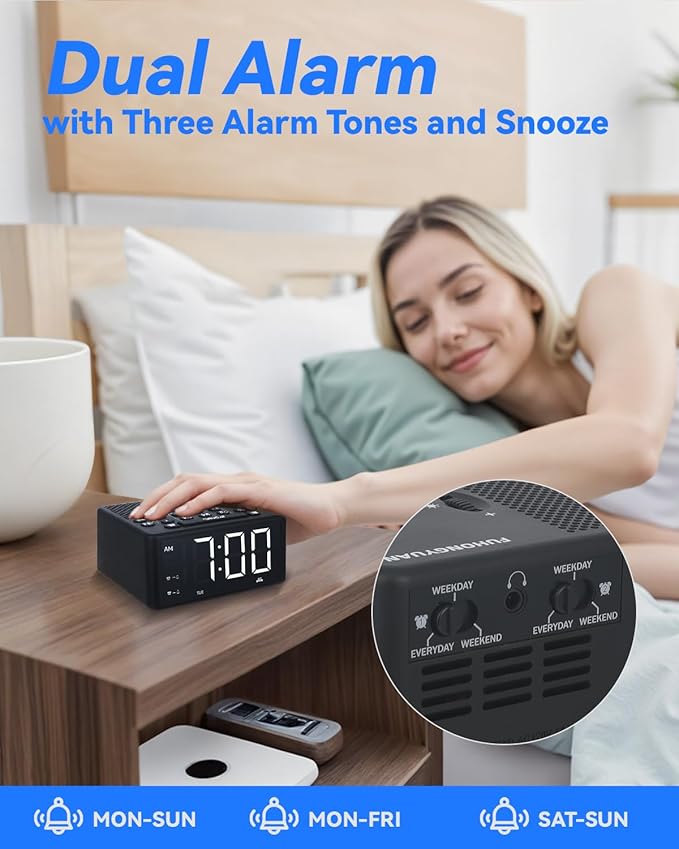 Digital Alarm Clock Radio with AM/FM Radio, Dual Weekday/Weekend Alarms - Image 5