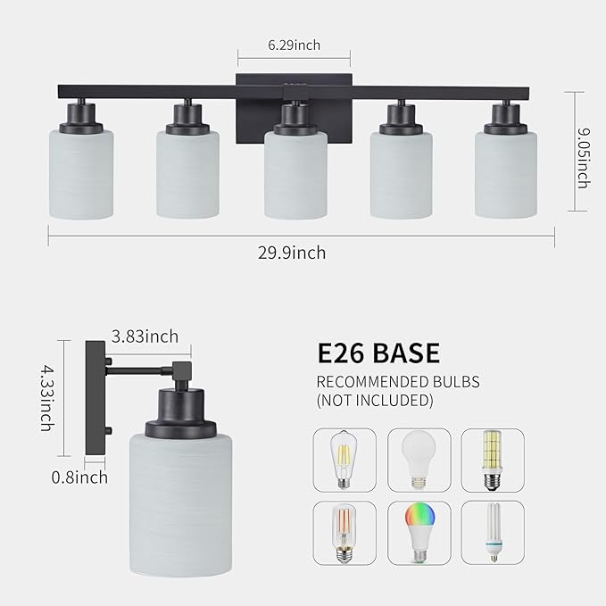 DIKAIDA Bathroom Vanity Light, 5-Light Vanity Lighting Fixture Over Mirror - Image 3