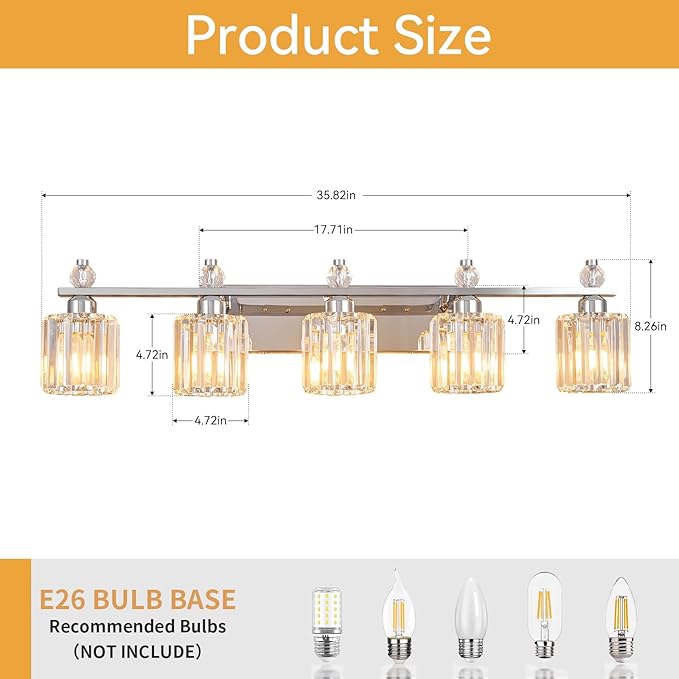 FDPBY Bathroom Vanity Lights 5-Light Chrome Modern Crystal Vanity Light - Image 5