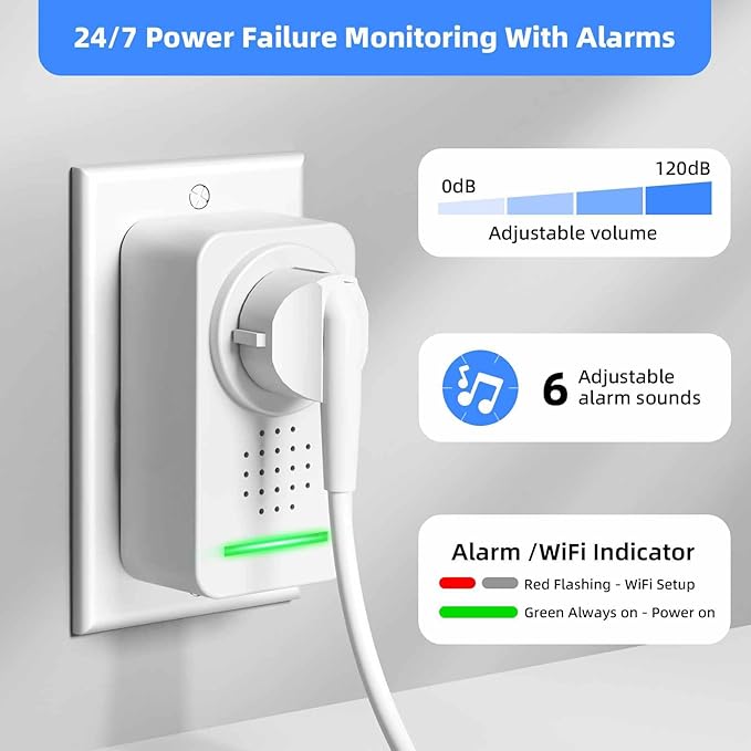 Power Failure Alarm WiFi with 4 Email Addresses, Loud 120dB Smart Power Outage - Image 6