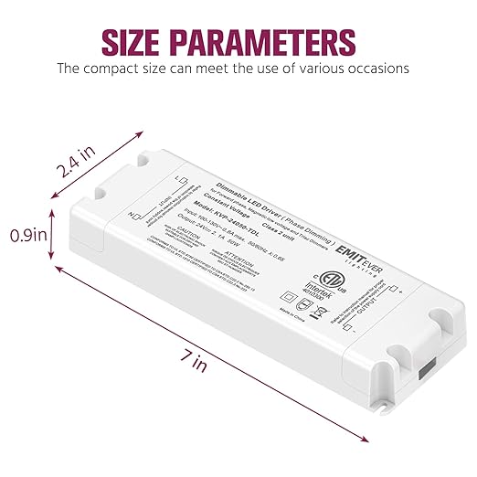 EMITEVER 50W Triac Dimmable Driver, Power Supply, AC 120V to DC 24V Transformer - Image 3
