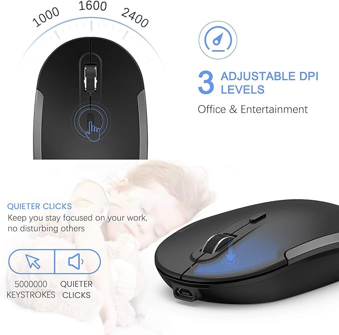 Wireless Keyboard and Mouse, Vssoplor Rechargeable Quiet Full-Size Keyboard and - Image 3