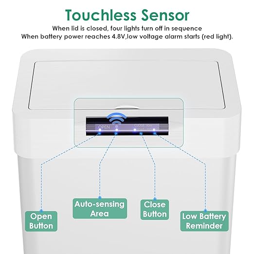 Arlopu Automatic Trash Can, Sensor Motion Stainless Steel Garbage Bin, - Image 4