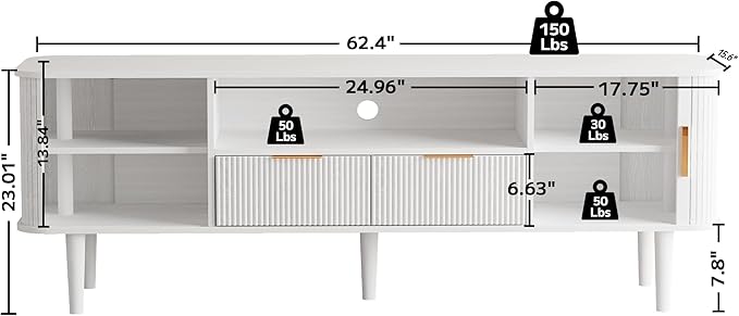 DAMCROP TV Stand 62.4 Inch Mid Century Modern Media Console Table - Image 2