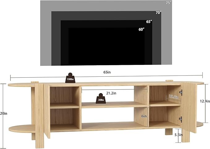 ZOSQUARE 65 Inch TV Stand for Up to 75 inch TVs, Fluted Entertainment Center - Image 2