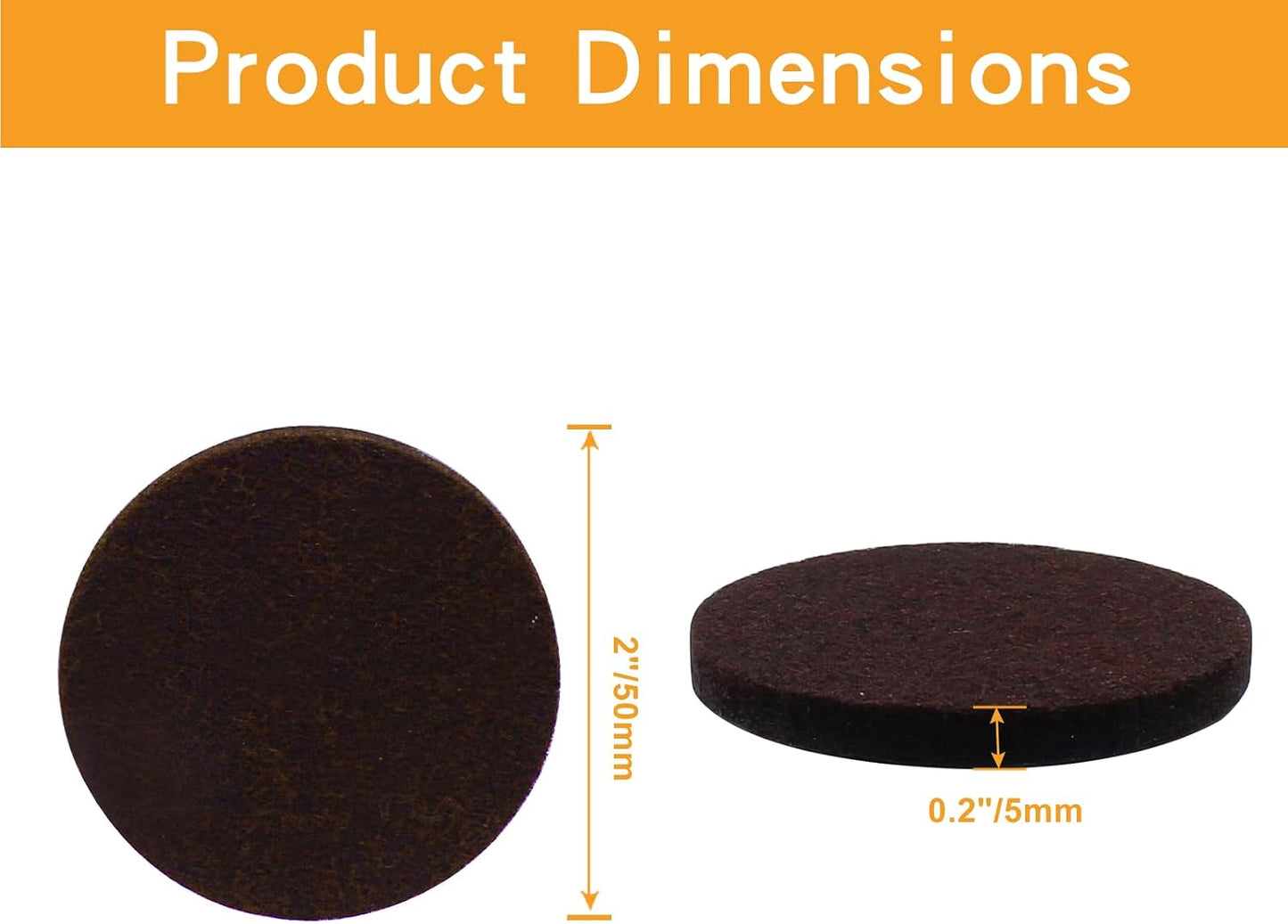 16 Pcs 2"/50mm Felt Furniture Pads Brown Round | Self Adhesive, 5mm Thick, Anti Scratch Floor Protectors, For Furniture Feet Chair Legs