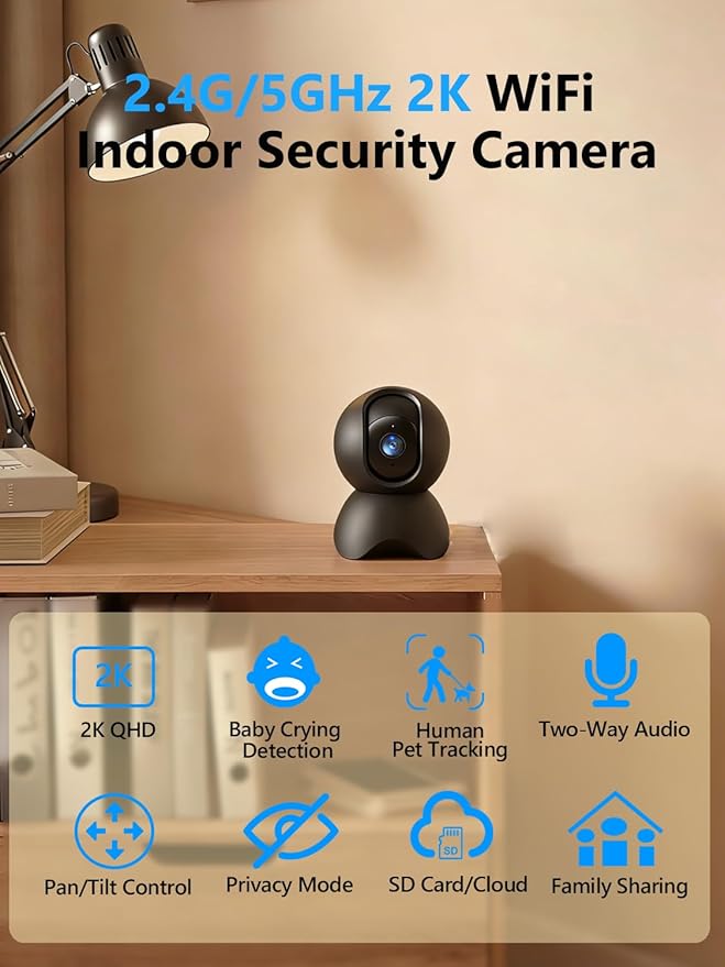 YYSY 2K 2.4G&5G Indoor Security Camera, 2 Packs Pet/Dog/Baby Security Camera - Image 2