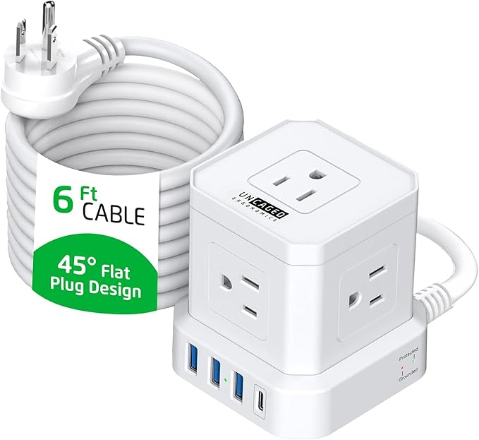 Cube Power Strips with Surge Protection, 6ft Extension Cord with Multiple by UncagedErgonomics