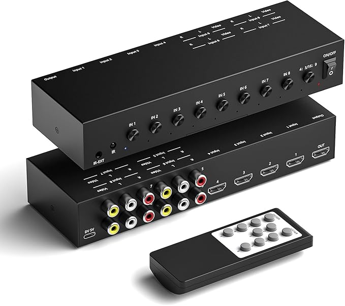 Dingsun 4 Way HDMI 2.0 to HDMI Switch + 4 Way RCA to HDMI Converter by Dingsun