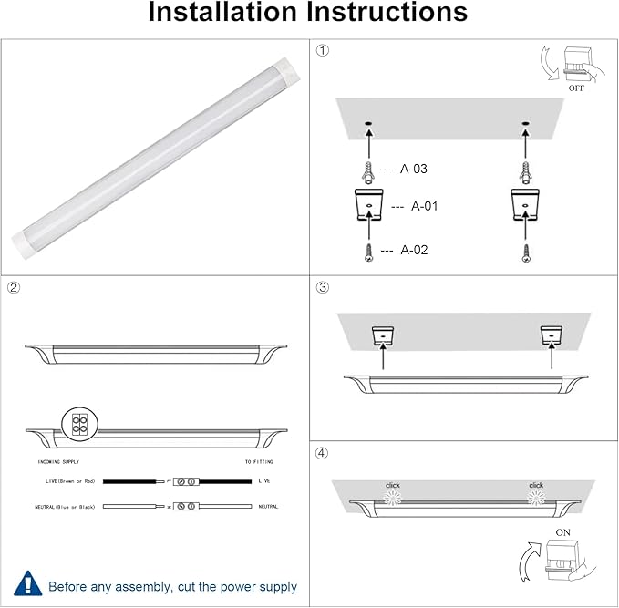 colmeguna 4 Packs 4FT LED Batten Light, Ultra-Thin Ceiling Surface Mounted Light - Image 6