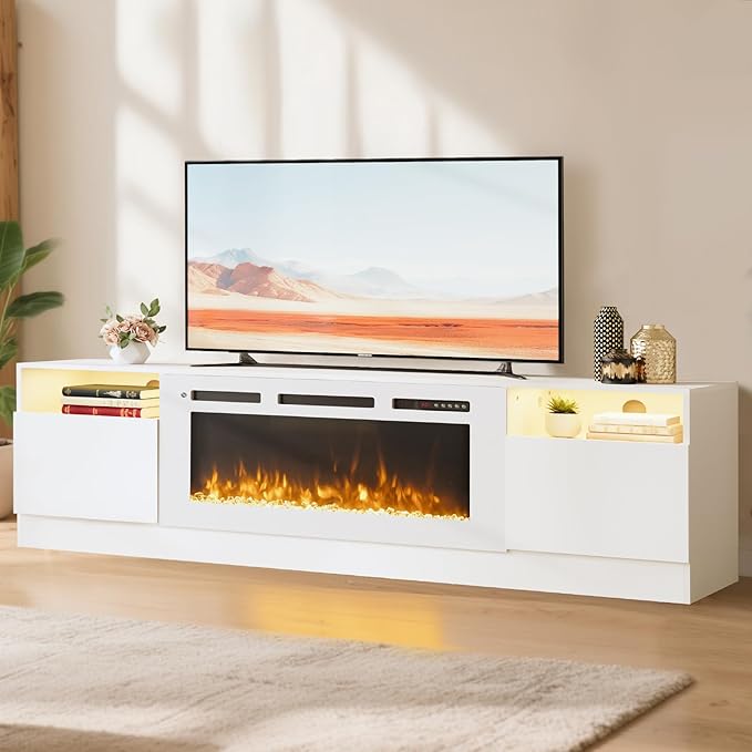 YISUFO 70" TV Stand with 36" Electric Fireplace, Large Modern Media by YISUFO