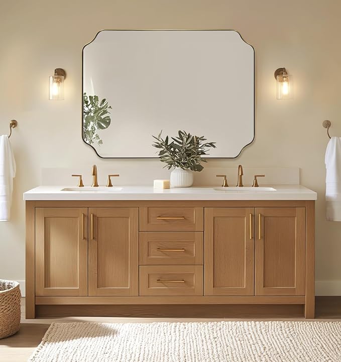 ANDY STAR 30"x40" Gold Bathroom Mirror, Large Scalloped Wall Mirror, Brushed - Image 7