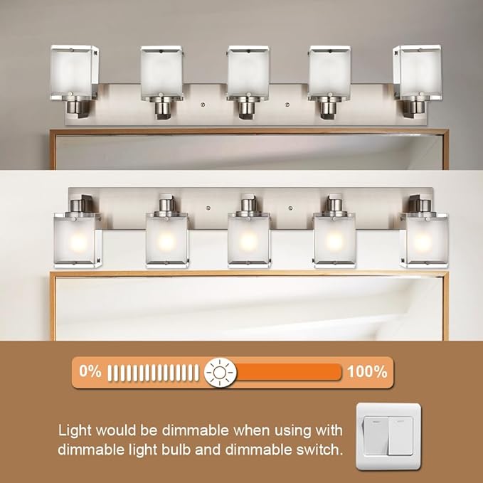 WINSHEN 5-Lights Bathroom Vanity Light Fixtures, Modern Brushed Nickel Wall - Image 6