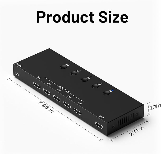 8K 5 in to 1 Out HDMI Switcher，5 Way HDMI Converter & Infrared Remote Control - Image 2