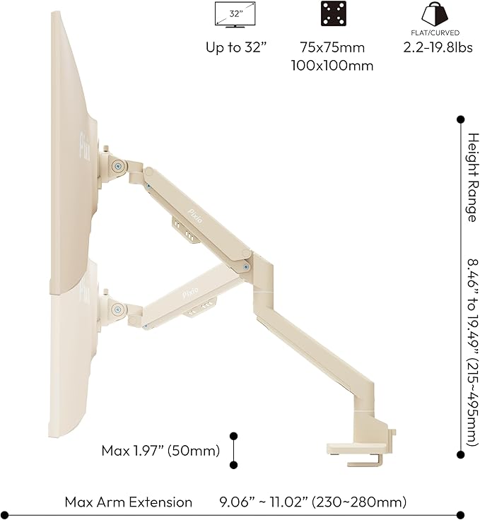 Pixio PS1S Wave Beige Single Monitor Arm Stand Desk Mount - Image 4